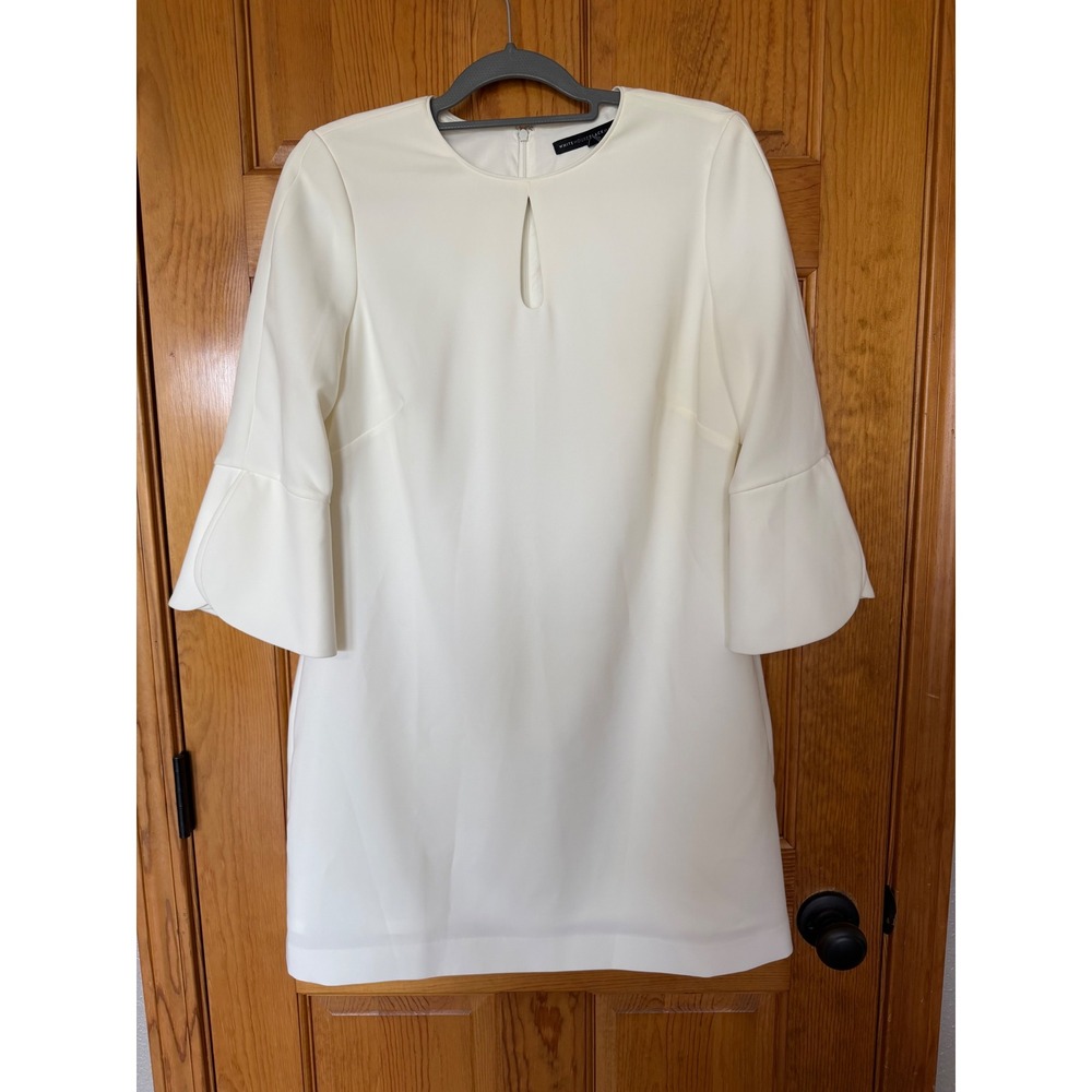 White House Black Market Ecru Keyhole Bell Sleeve Shift Dress 12P Petite White